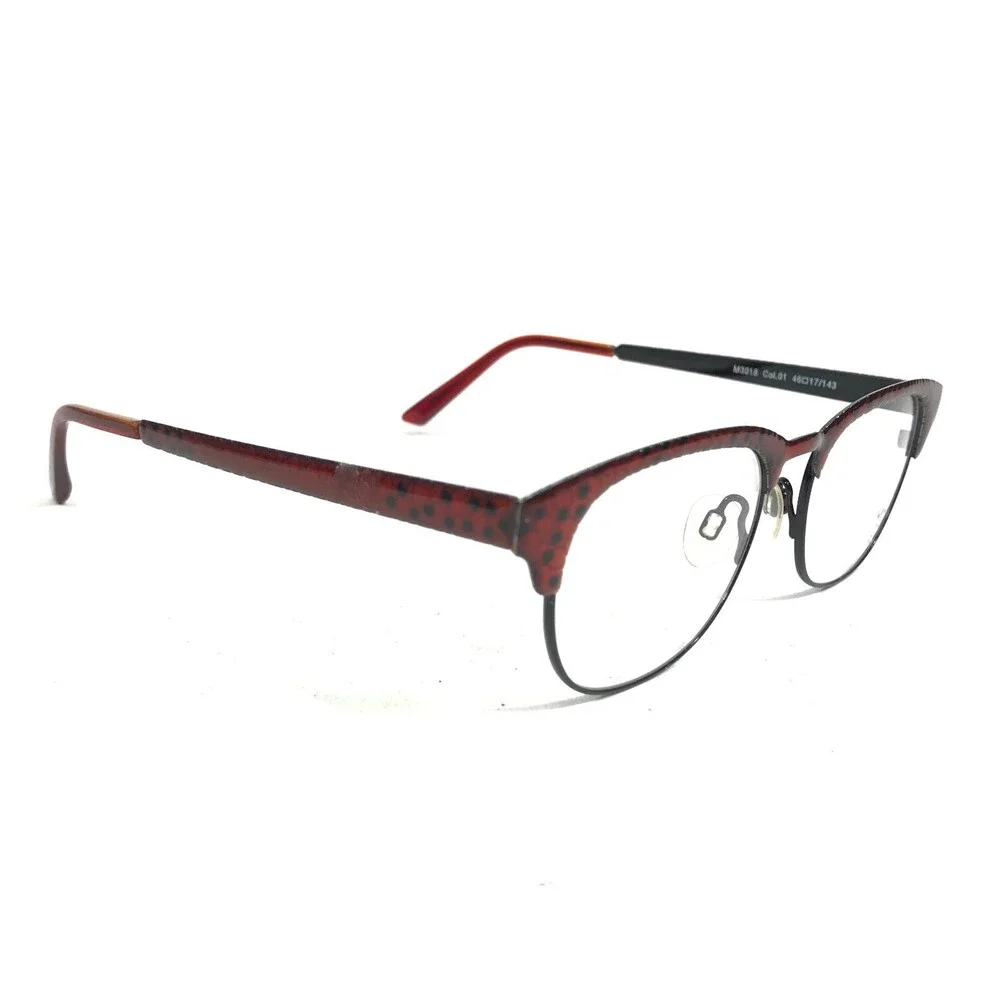 Menizzi Eyeglasses Frames M3018 Col.01 Black Red Spotted Square 46-17-143